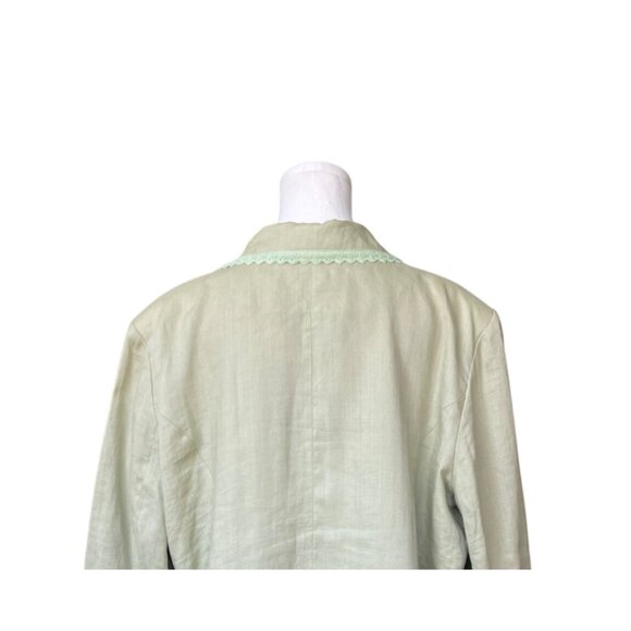 Edward Woman 100% Linen Blazer Size 2X Mint Pastel 3/4 Sleeves Lace Trim Long - Picture 5 of 8